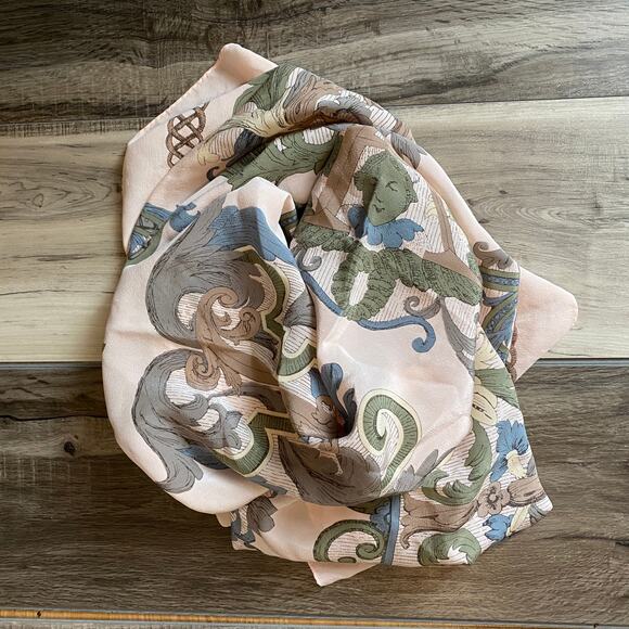 Beautiful Cream Brown Blue Rectangle Polyester Lightweight Scarf - Picture 3 of 4